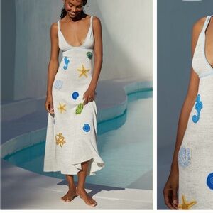 Anthropologie White Dress with Colorful Sea Motifs